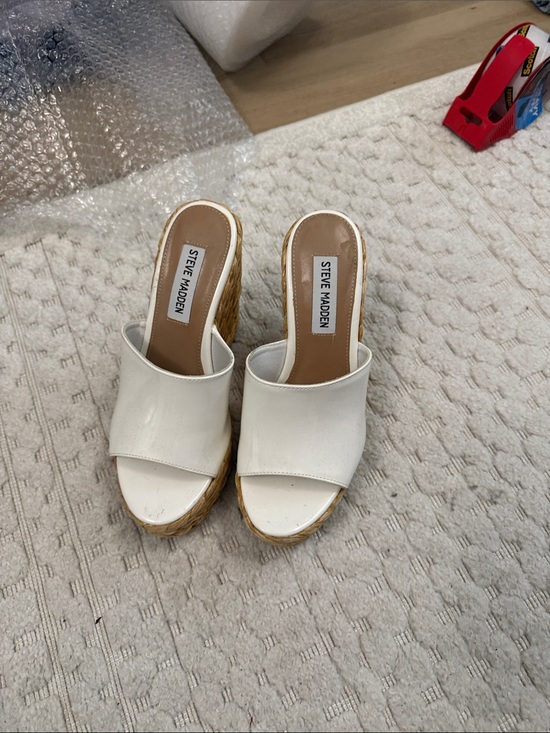 Steve Madden Shoes - Steve Madden White Espadrille Wedge Slide Mules